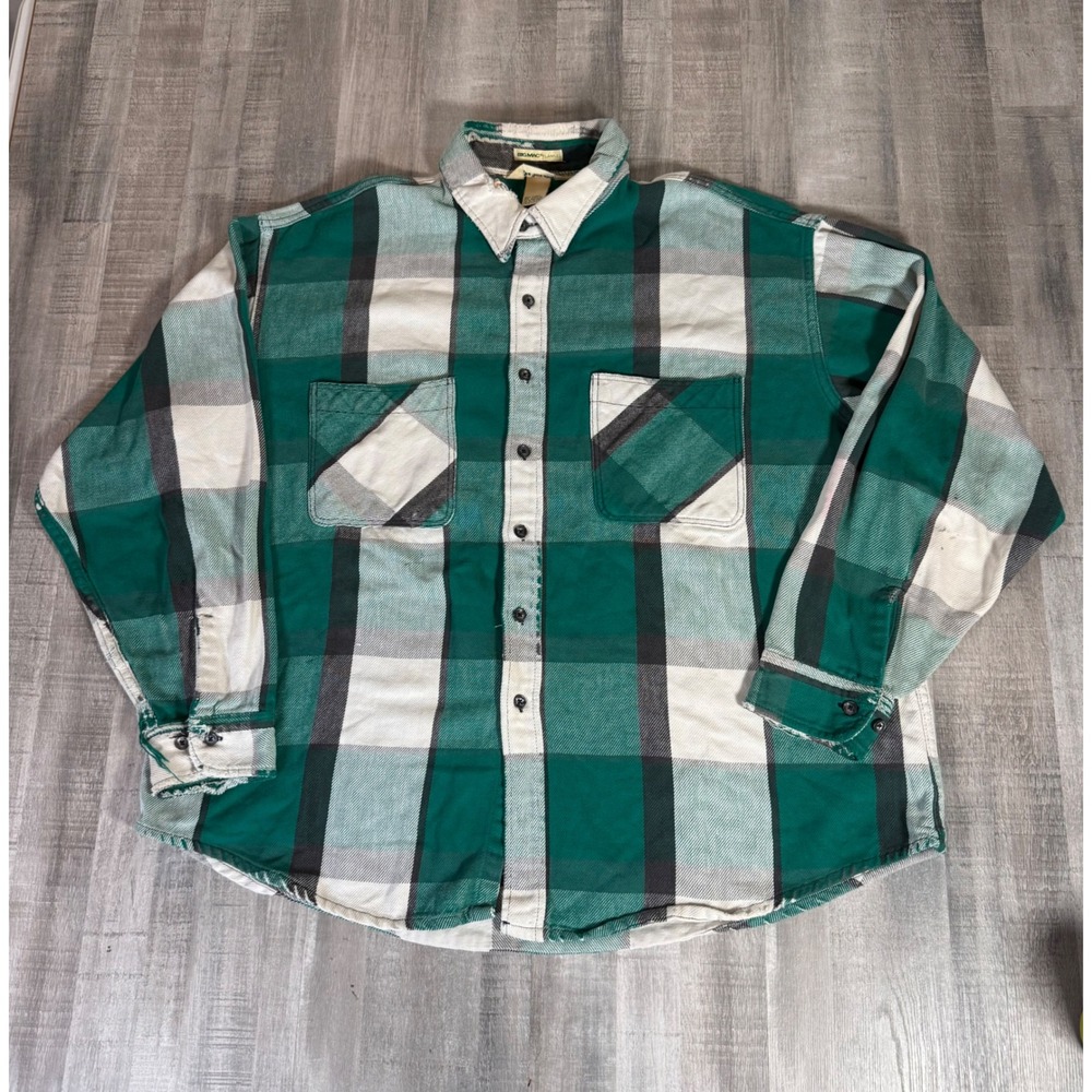 Vintage St Johns Bay Big Mac Flannel Shirt XXL Green Plaid Grunge JCPennys USA